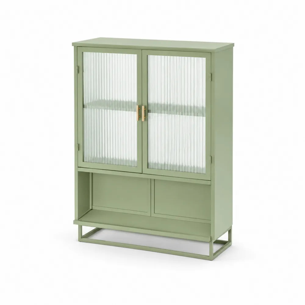 Metallschrank mit geriffeltem Glas in Grün