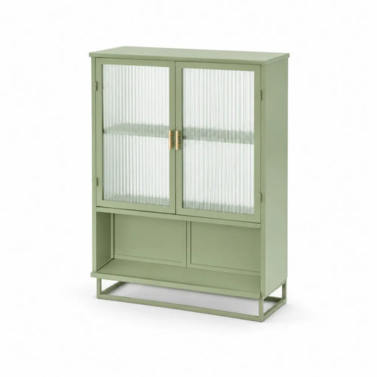 Metallschrank mit geriffeltem Glas in Grün