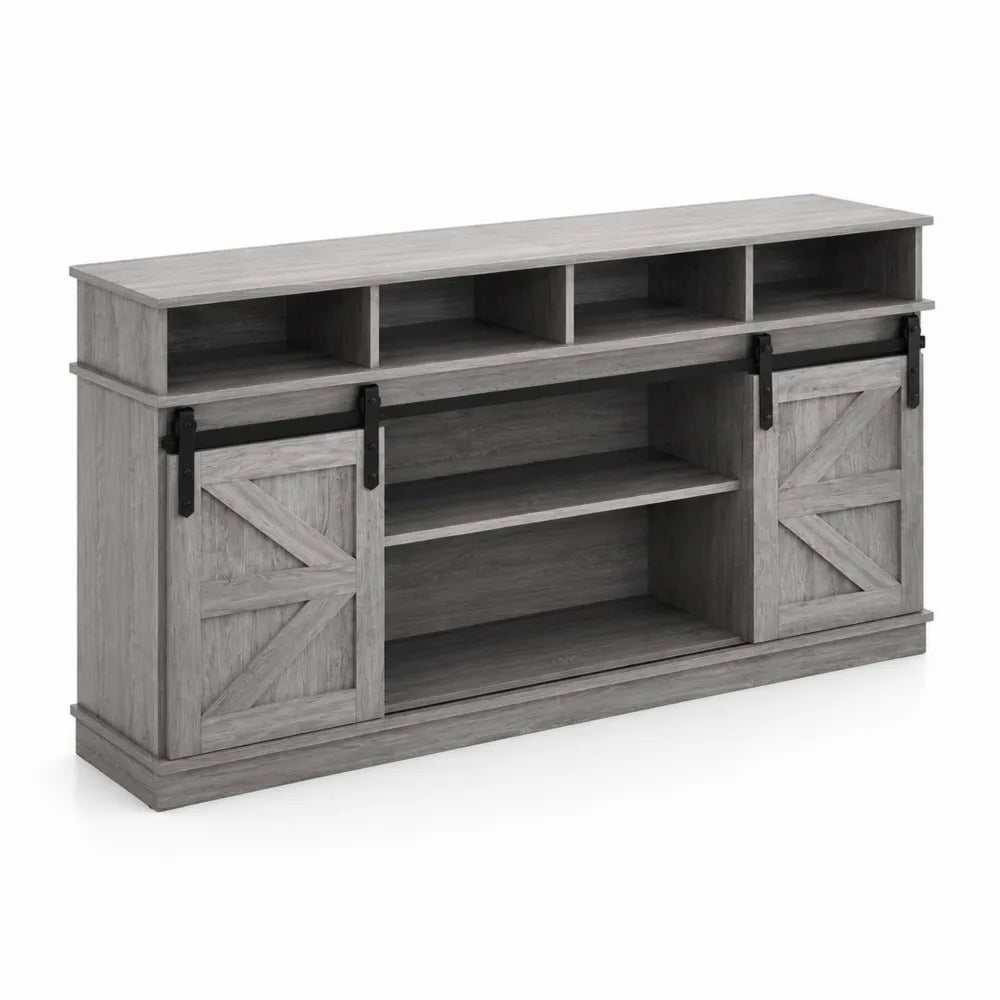 TV-Schrank mit Holzschiebetüren Grau 135x40x80 cm