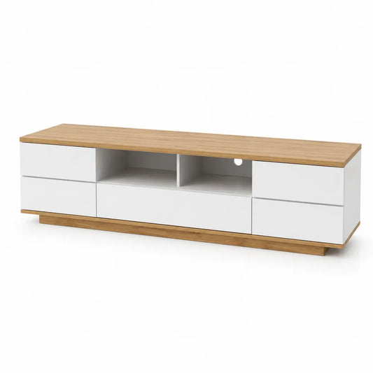 TV-Lowboard aus Holz in Weiß und Eicheoptik 180x40x50 cm