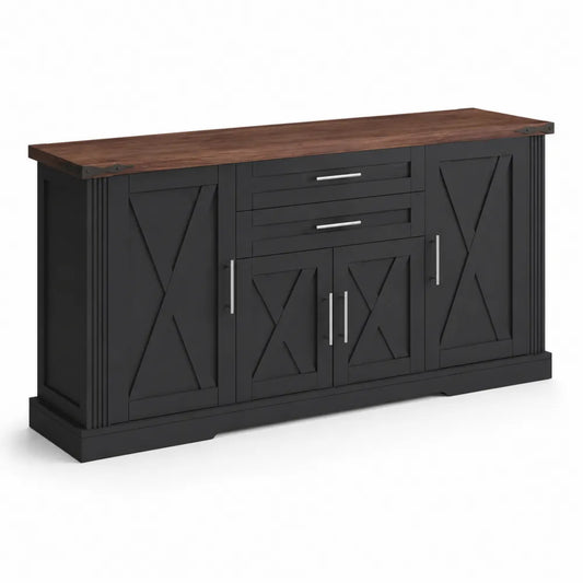 Sideboard Schwarz Eichenholz MDF 200x45x85cm