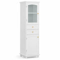 Hoher Schrank mit Glas- und Holztüren, Weiß