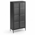 Metallschrank mit geriffeltem Glastüren Schwarz 180x90x40cm