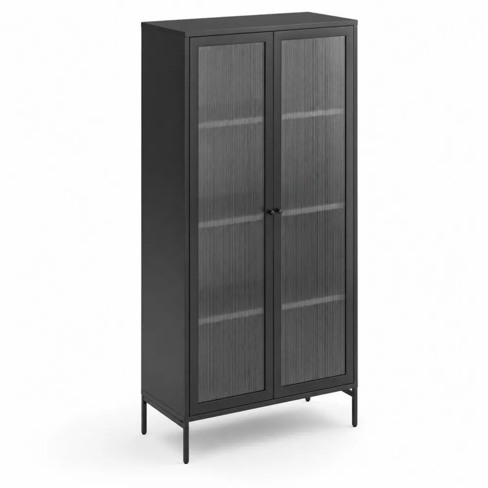 Metallschrank mit geriffeltem Glastüren Schwarz 180x90x40cm
