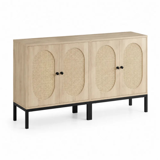Sideboard aus Holz, Rattan und Metallrahmen, 150x40x85 cm